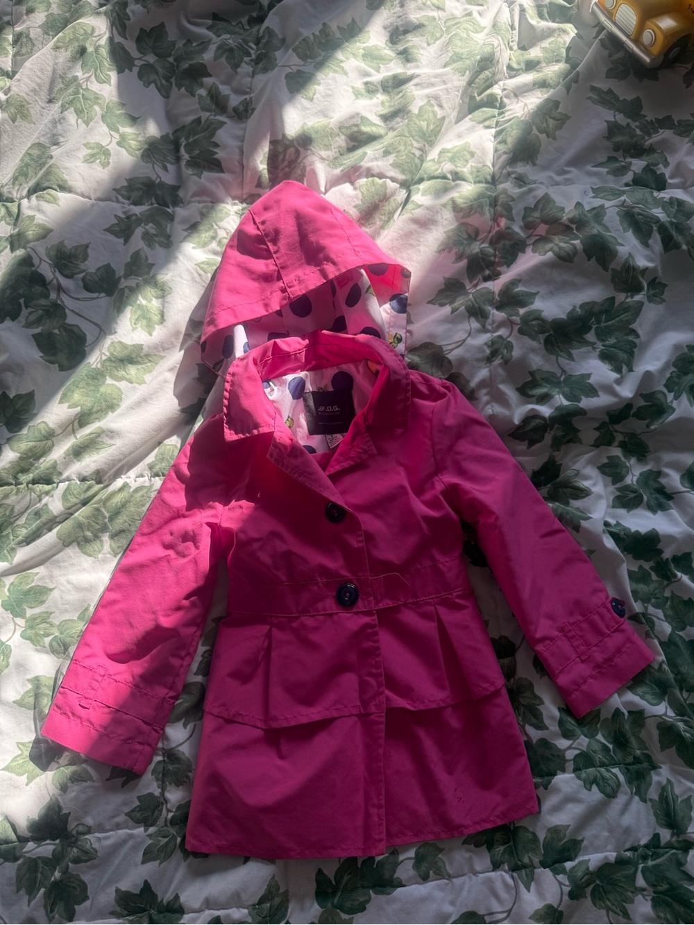 London Fog Girls' Bright Fuchsia Hooded Raincoat with Polka-Dot Lining